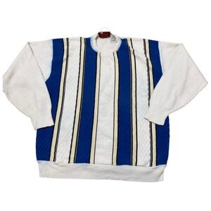 Vtg Crew Neck Blue White Striped Sweater Italy Preppy Academia Fall Men’s Large